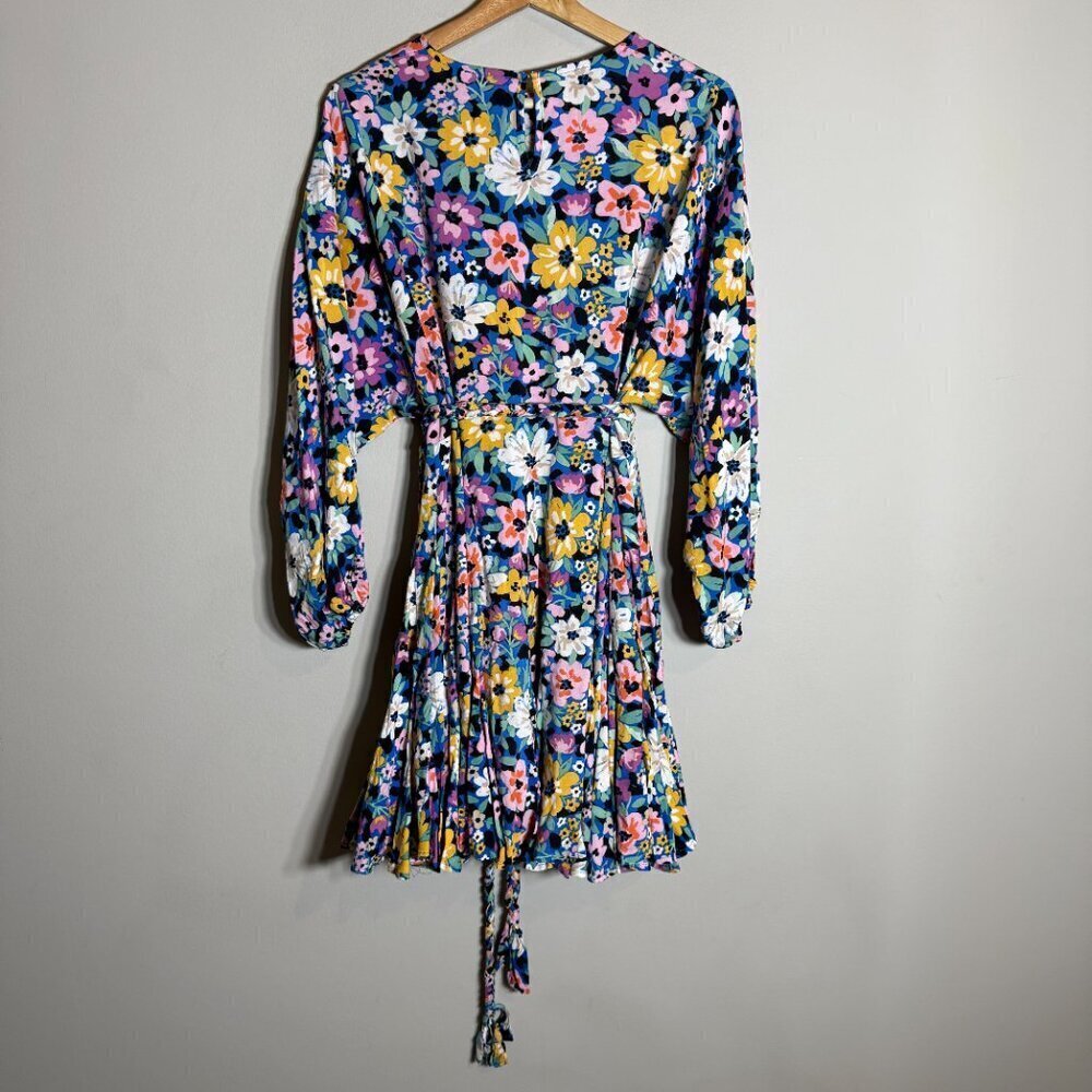 Storia Balloon Sleeve Floral Mini Swing Dress Women's Small Multicolor Belted - Picture 10 of 13